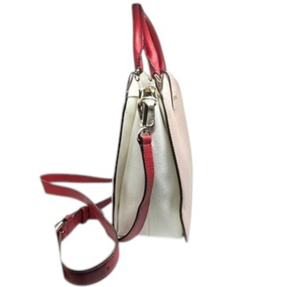 DKNY CLARA LEATHER SATCHEL CROSSBODY BAG RED PINK GOLD TONE COLORBLOCK NWT - Picture 12 of 13